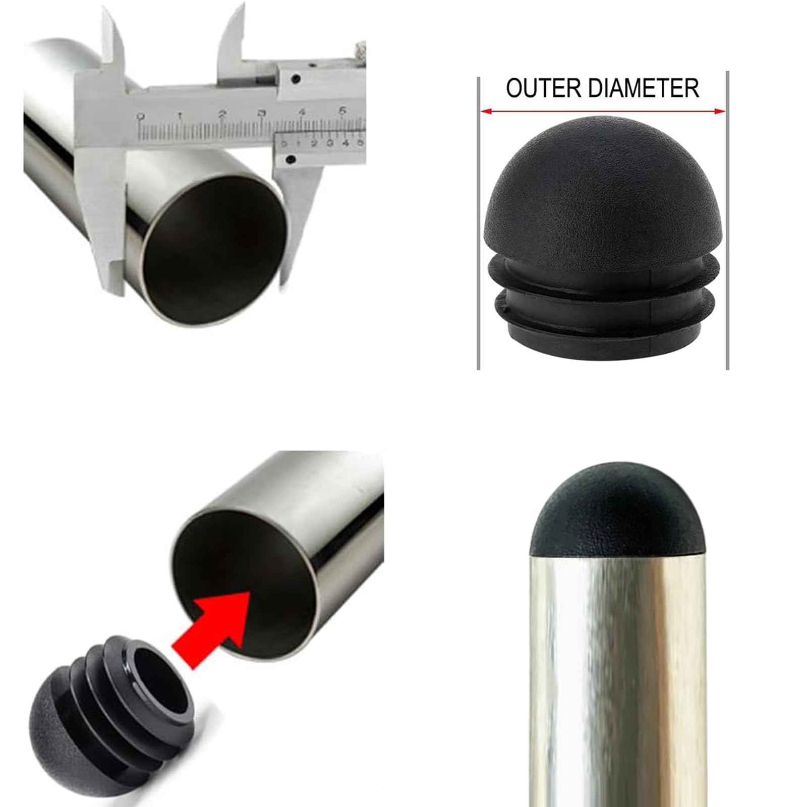 Lot de 24 embouts de tubes en plastique noir de 6 m pour pieds de chaise, table de patio et chaise de terrasse, protection de sol, design rond