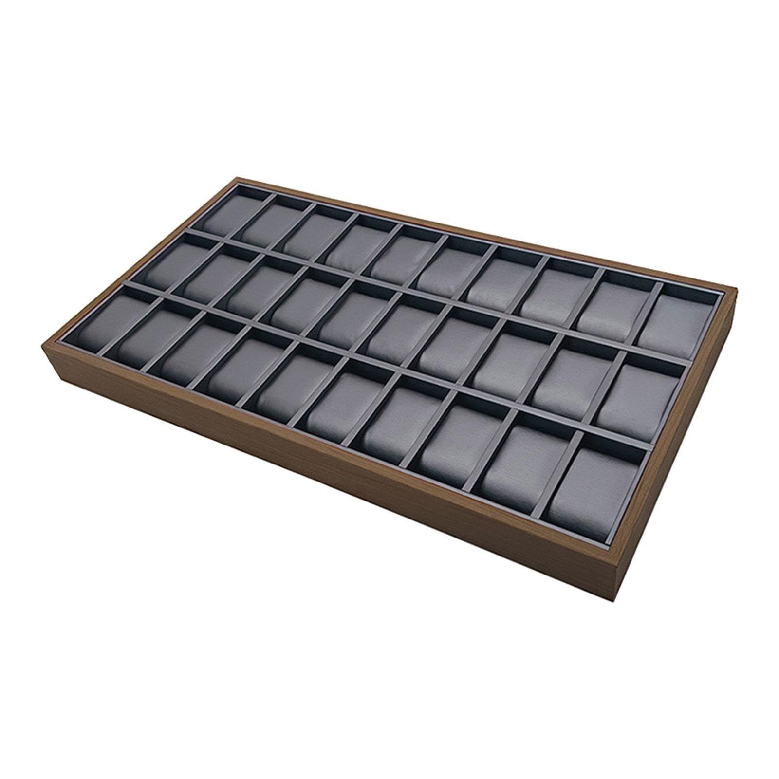 Organizador de joyas con 30 ranuras, expositor de relojes, bandeja de terciopelo suave, divisor para pendientes, collares, pulseras y anillos.