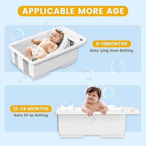 Miniatura 6 de Bañera plegable para bebé, bañera plegable para bebé con pantalla de temperatura inteligente, bañera de viaje portátil, ideal para bebés de 0 a 36