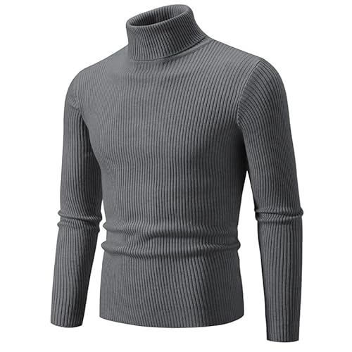 Mens Slim Fit Turtleneck Sweater Long Sleeve Cable Knitted Pullover Tops Winter Lightweight Warm Ribbed Sweaters (Dark Grey,XX-Large)