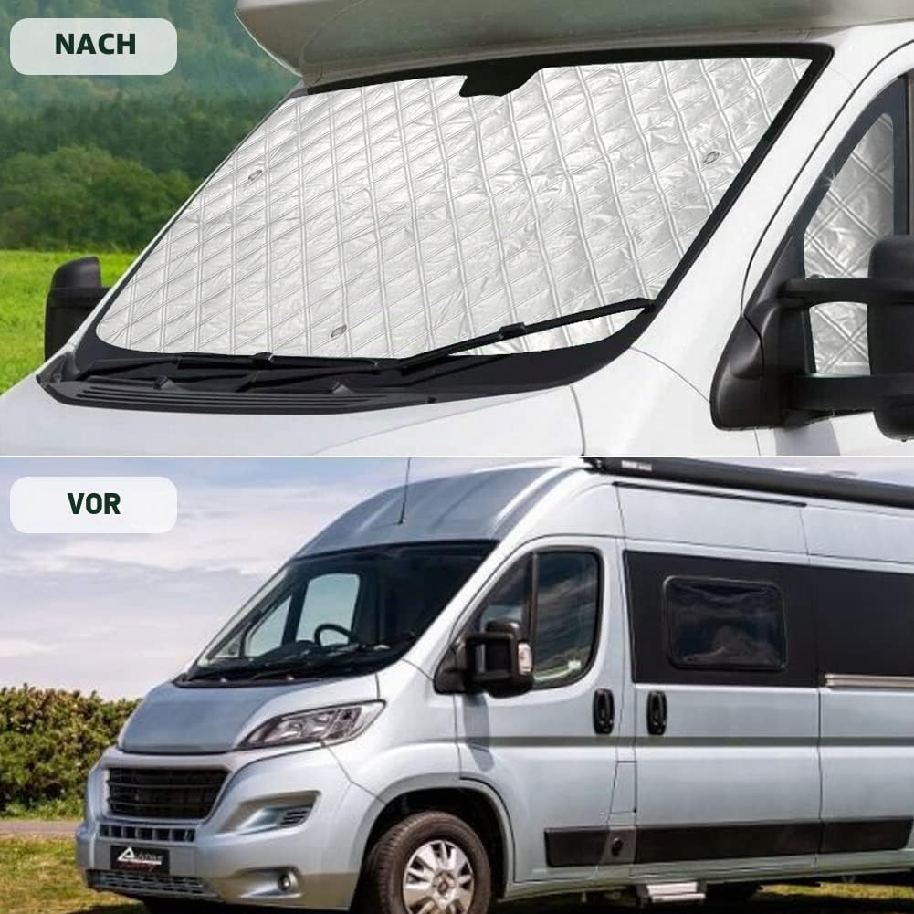 Sonnenschutz Auto Frontscheibe Kompatibel mit FIAT Ducato, Peugeot Boxer und Citroën Jumper 2006-2025, 3er-Set Sonnenschutz Windschutzscheiben Internes Thermisches Jalousie Fenster Set
