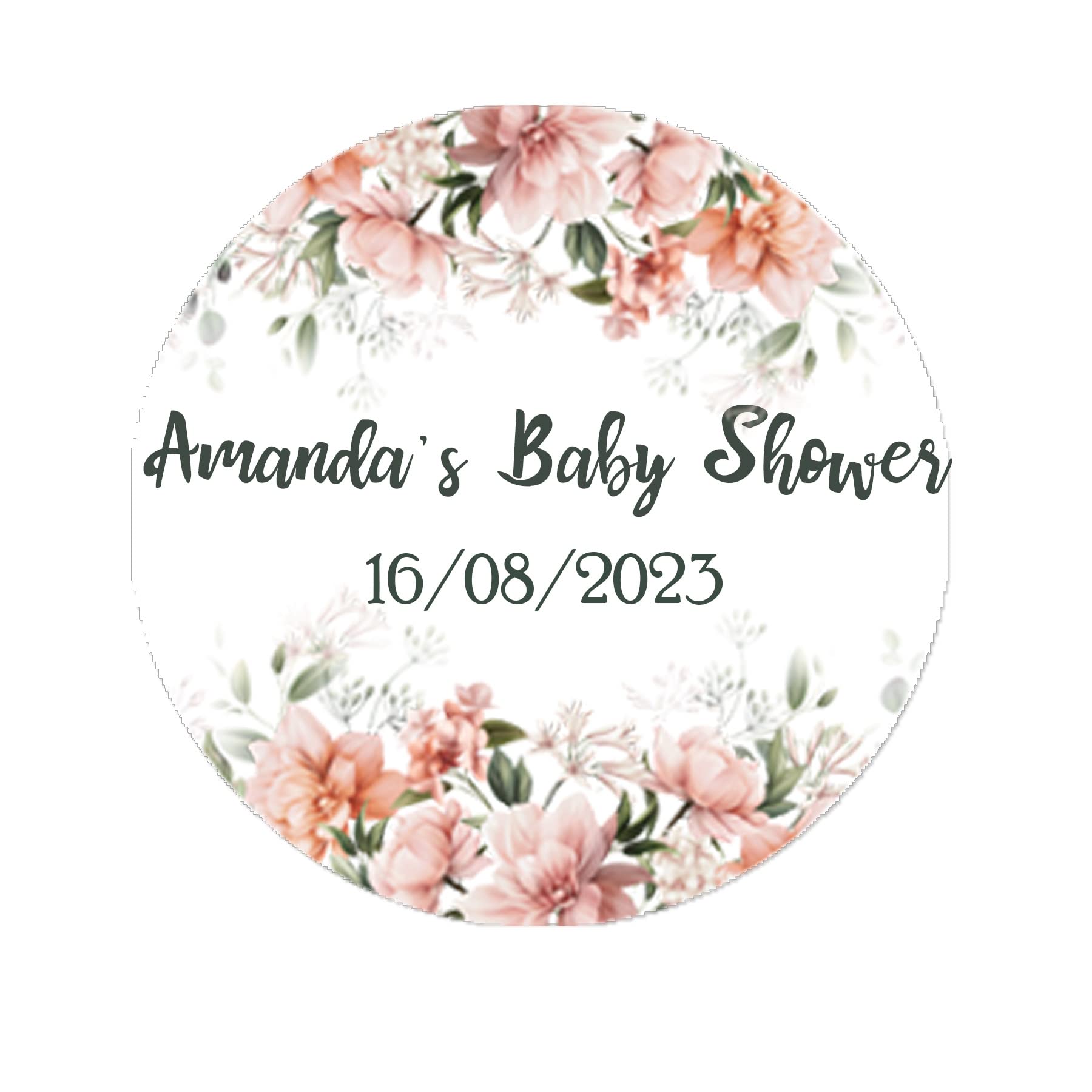 Treasured Forever Peach 35 Personalised Floral Baby Shower Stickers - Thank You Sweet Cone Bags Favour Luxury (Peach)
