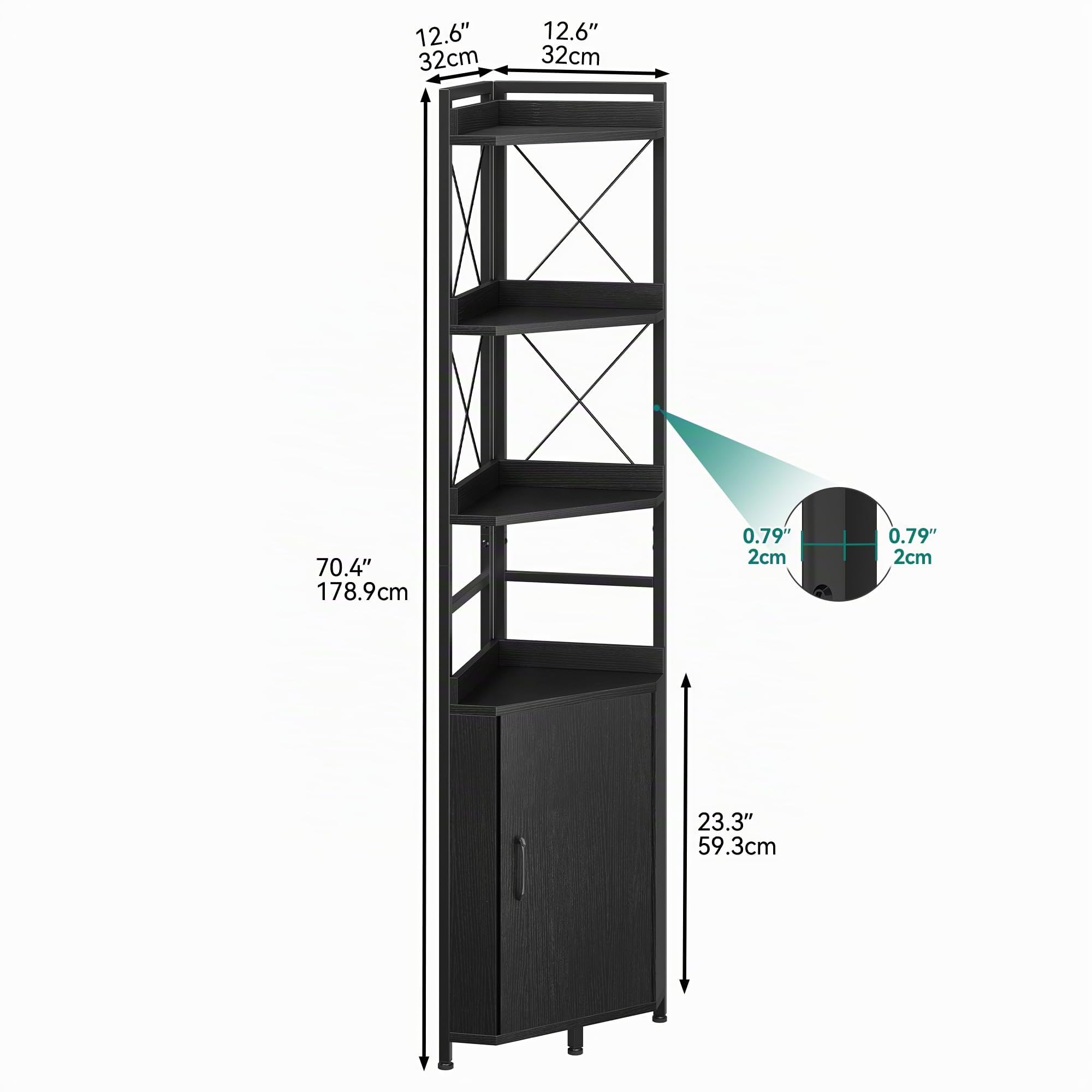 YITAHOME Scaffale Angolare, Scaffale Industriale con Armadietto Libreria Autoportante Scaffali in Legno Scaffali per Soggiorno, Ufficio in Casa, Corridoio, Scaffali per Libri Nero