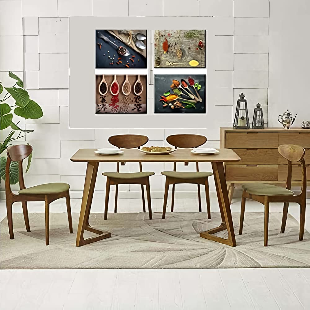PIY PAINTING - Spice and Spoon Quadro su Tela Stampa su Tela, Decorazioni per parete cucina, con cornice in legno incorporata, 4 pezzi 40x30cm