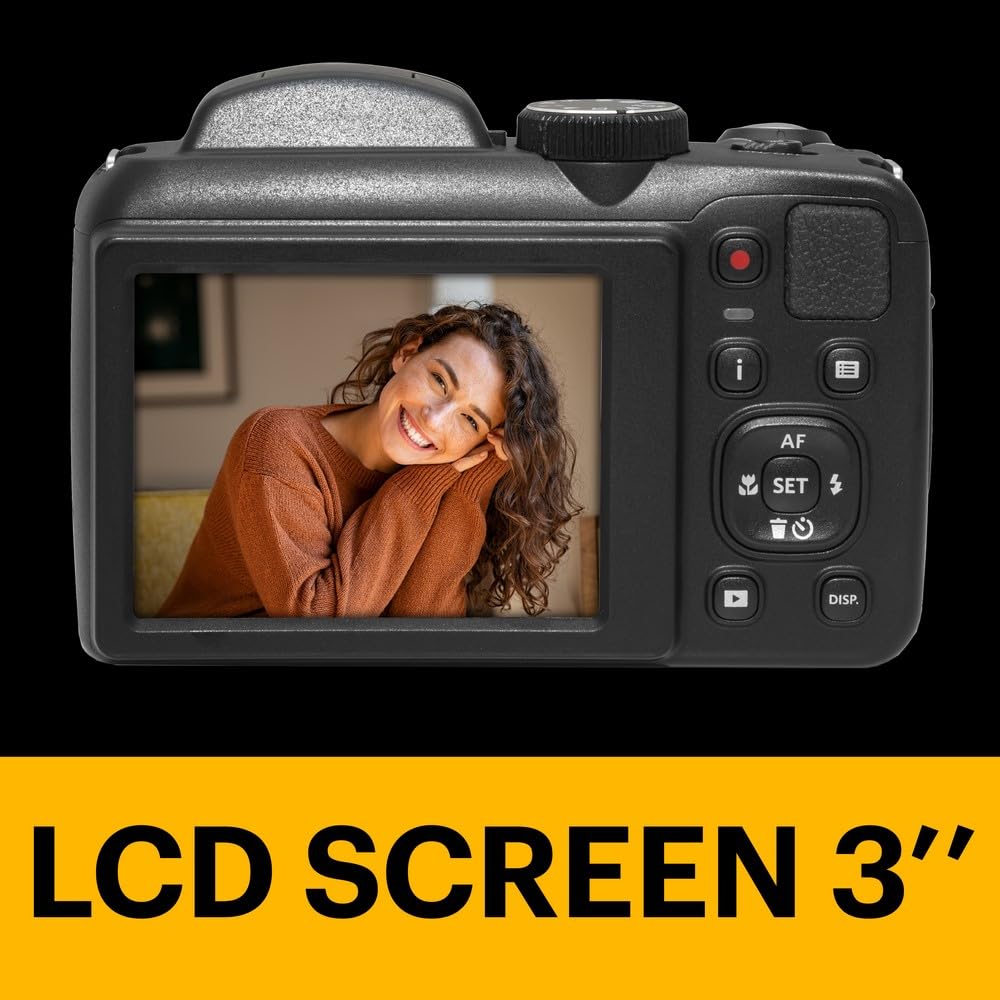 KODAK Pixpro Astro Zoom AZ255 + karta pamięci SD 32 GB - aparat cyfrowy 16 MP, 25-krotny zoom, wideo HD 1080p, szeroki kąt 24 mm, ekran LCD 3, bateria AA - czarna