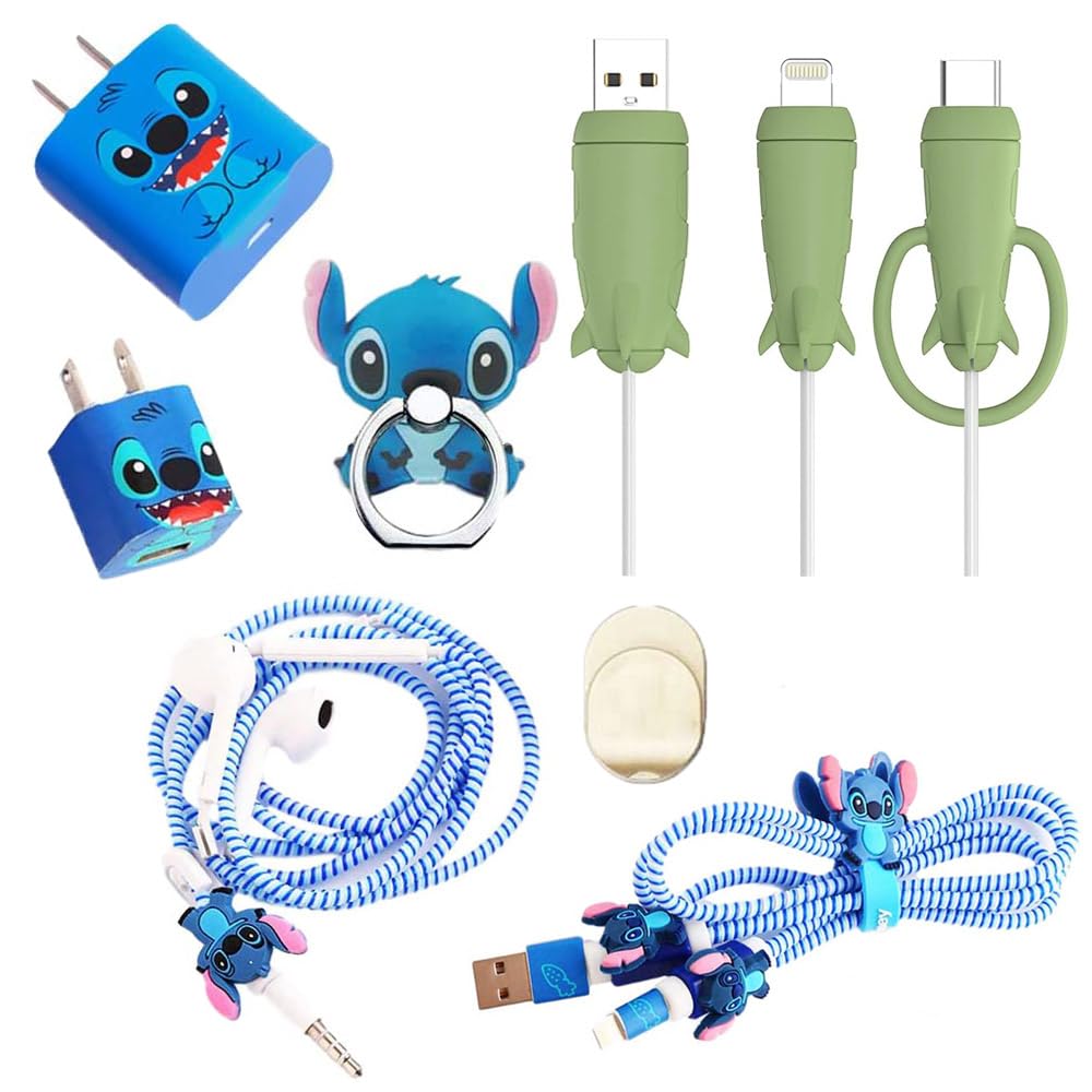 ZOSTLAND DIY Protectors ET Blue Baby Apple Data Cable USB 5W 18W Charger Data Line Earphone Wire Saver Protector Compatible with iPhone 5S SE 6 6S 7 8 Plus X 11 12 13 14 MAX iPad iWatch