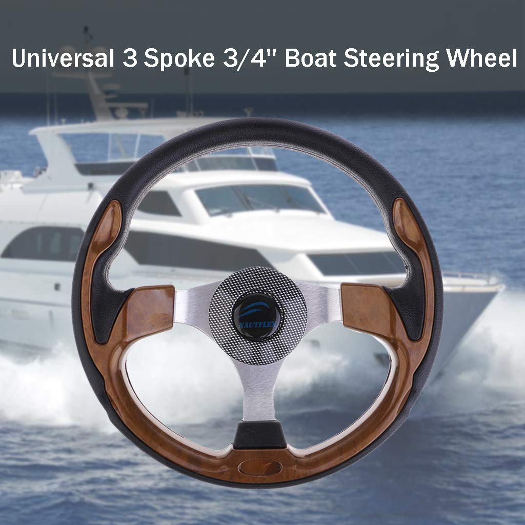 Universal Steuerrad Lenkrad Boot Bootslenkrad Bootssteuerrad Steuer 3 Speichen für Motorboot, Marine, Yacht - Schwarz Braun 345mm