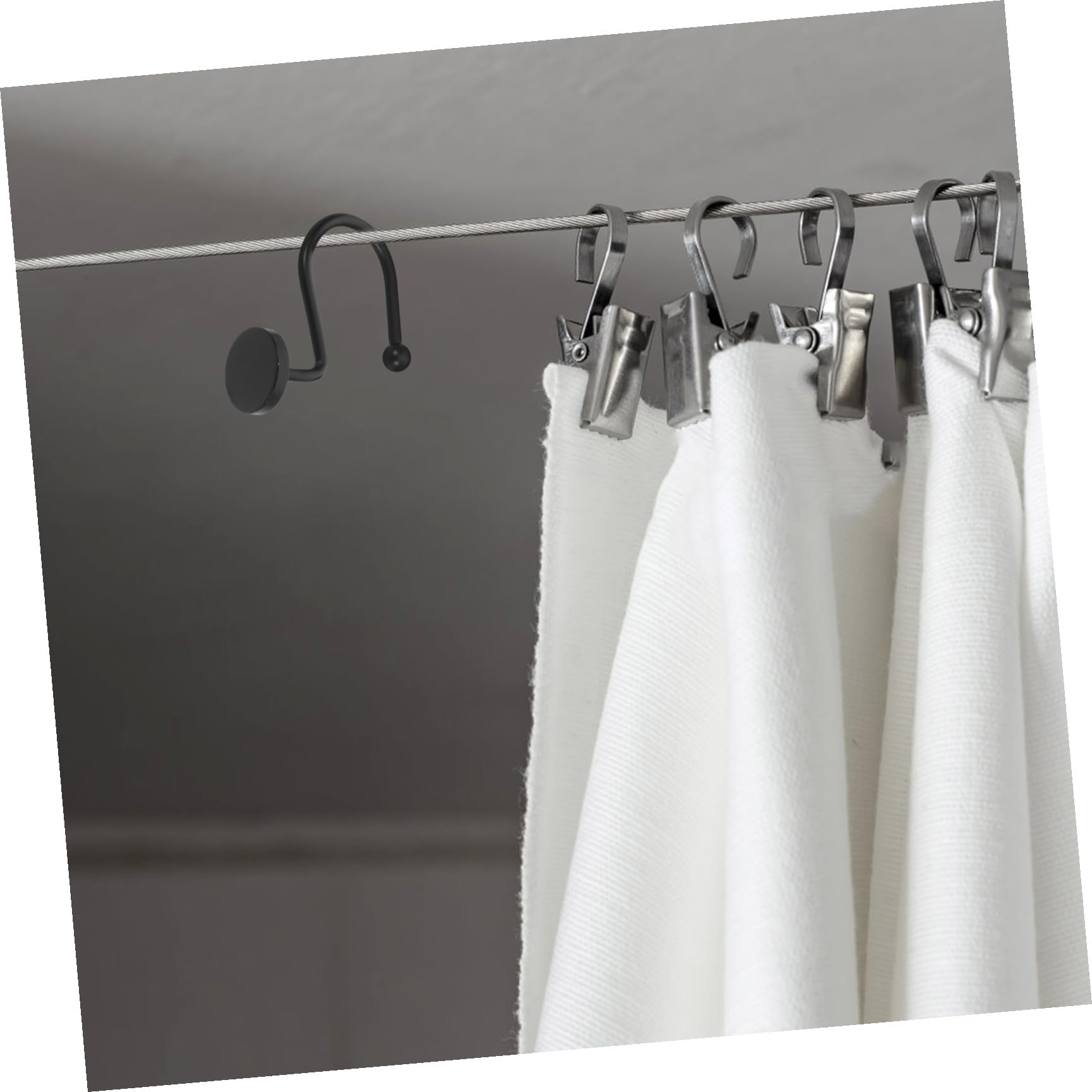 NUOBESTY Lot de 24 Crochets de Rideau de Noirs en Métal Massif Accessoires Décoratifs Résistants à L'Humidité pour Tringle Anneaux Rustiques pour Salle de Bain et Rideaux Légers