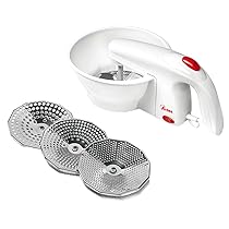 ARDES – ARPASS01 Passaverdure Elettrico Macchina per Passati Puree Creme Pappe con 3 Dischi da Taglio in Acciaio Inox Facile da Usare con Ogni Ciotola