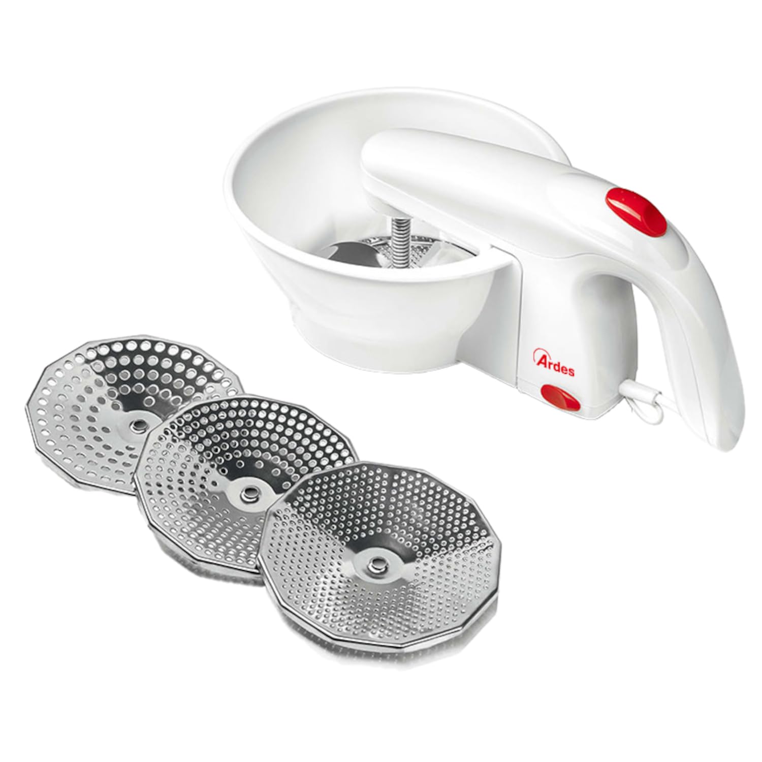Ardes ARPASS01 – Frullatore elettrico per purea e panna con 3 dischi da taglio in acciaio inox, ideale per verdure, pomodori e pappe per bambini