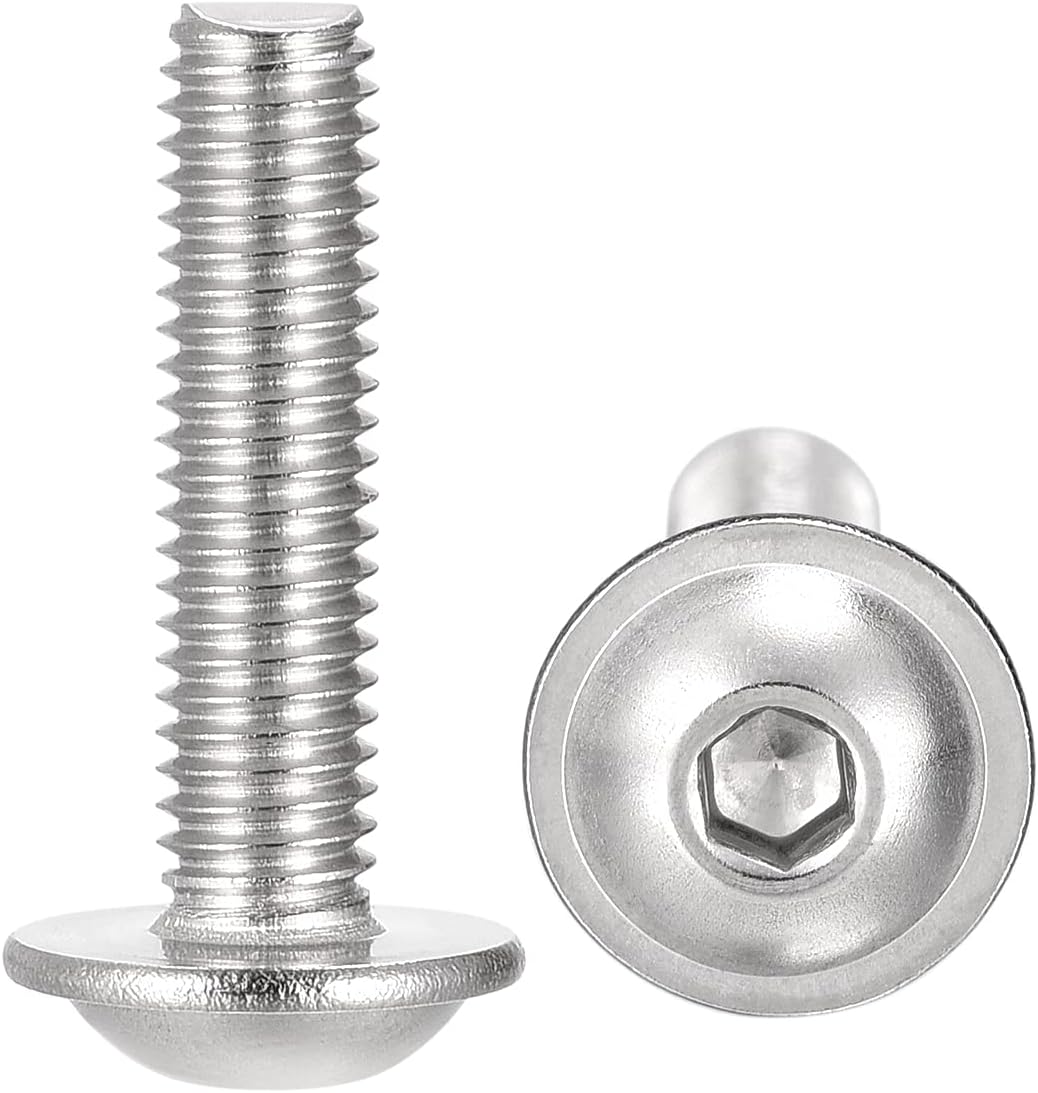 sourcing map Flanged Button Head Socket Cap Screws, M5*20mm Hex Socket Drive Screw, 304 Stainless Steel Fasteners Bolts