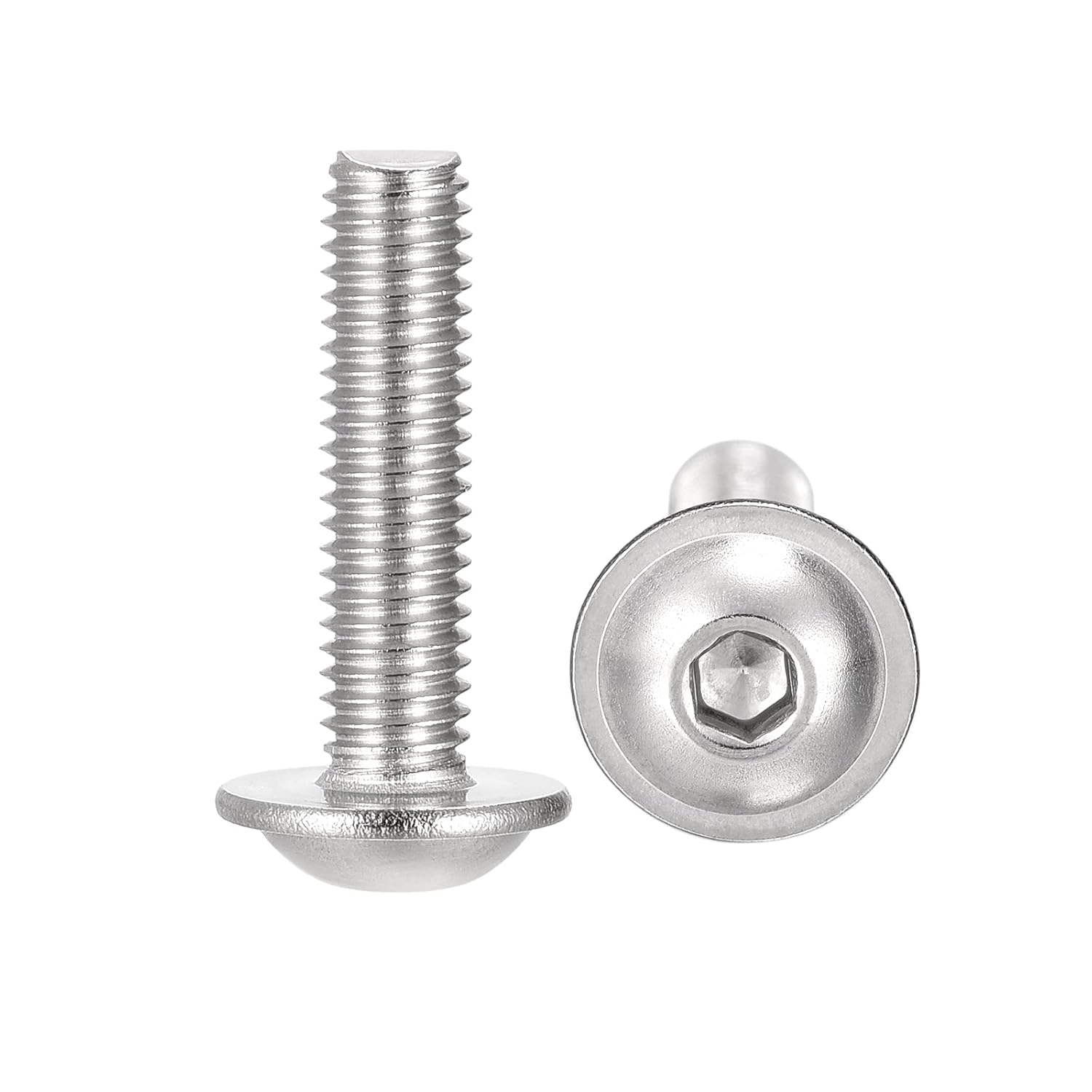 uxcell Flanged Button Head Socket Cap Screws, M6*40mm Hex Socket Drive Screw, 304 Stainless Steel Fasteners Bolts, Fully Threaded Machine Screw 50Pcs