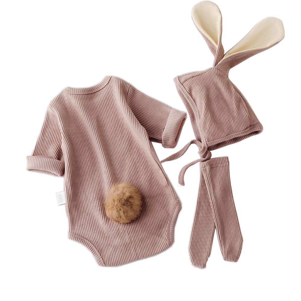 LNLEaster Outfits Baby Girls Boys Bunny Jumpsuit Bodysuit Romper Infant Newborn with Rabbit Hat Socks 3PCS 0-24 Months