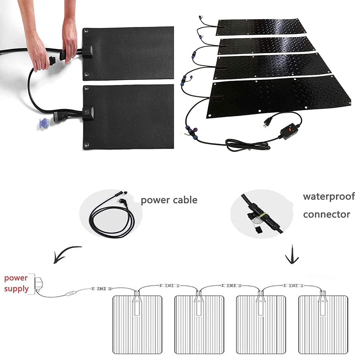 Podgrzewane maty do chodników, podjazdów i garaży, antypoślizgowe, elektryczne, podgrzewane maty do odśnieżania, gumowe podgrzewane maty do jacuzzi, 50 x 152 cm
