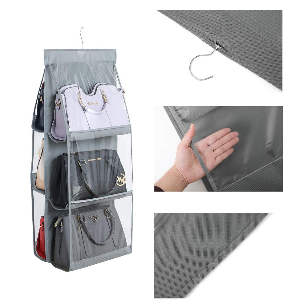 LXTaoler Organiseur De Sac à Main Suspendu, 2 Pièces 6 Poches Anti Poussiere Sac De Rangement Pour Armoire Placard Systeme Me Dorganisateurs Economisant De Lespace Lavable