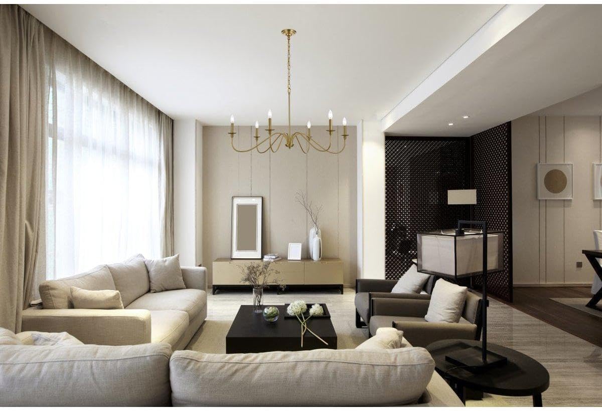 Rohan 42" 6-Light Transitional Metal Chandelier in Satin Gold