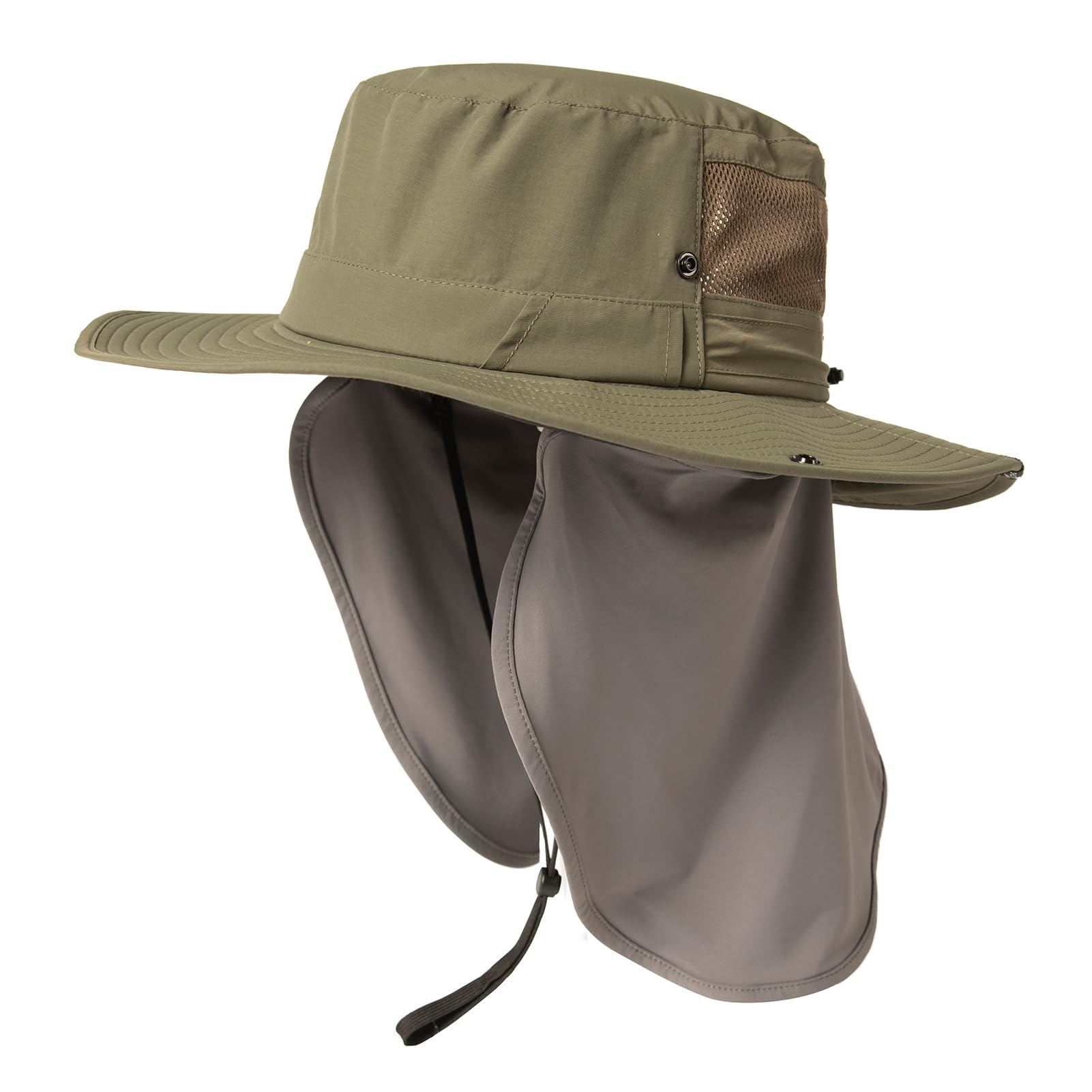 TOP-EX Chapeau de soleil à large bord pour homme avec verrouillage de lunettes de soleil UPF 50 Chapeau d'été avec rabat tour de cou imperméable pour la pêche en plein air Safari Chapeau pliable