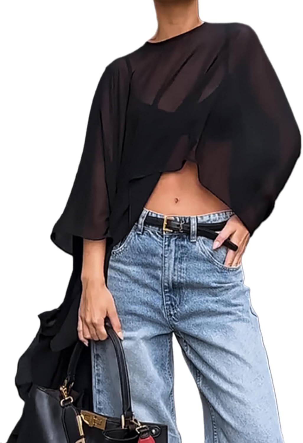 Quzak Women's Swimsuit Coverup Asymmetrical High Low Chiffon Blouses