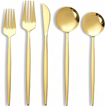 NOCCUR 20-Piece Gold Silverware Set for 4 - Stainless Steel Gold Flatware Set Include Knives, Spoons and Forks - Mirror Polished for Home/Party/Birthday/Picnic