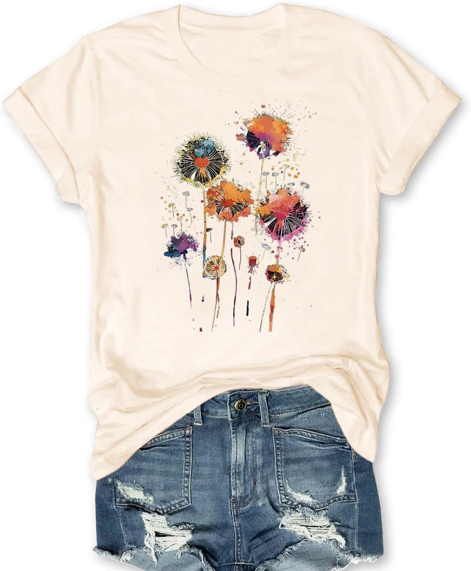 Women Wildflower T Shirt Cute Botanical Flower Shirts Funny Boho Floral Graphic Tees Short Sleeve Tops