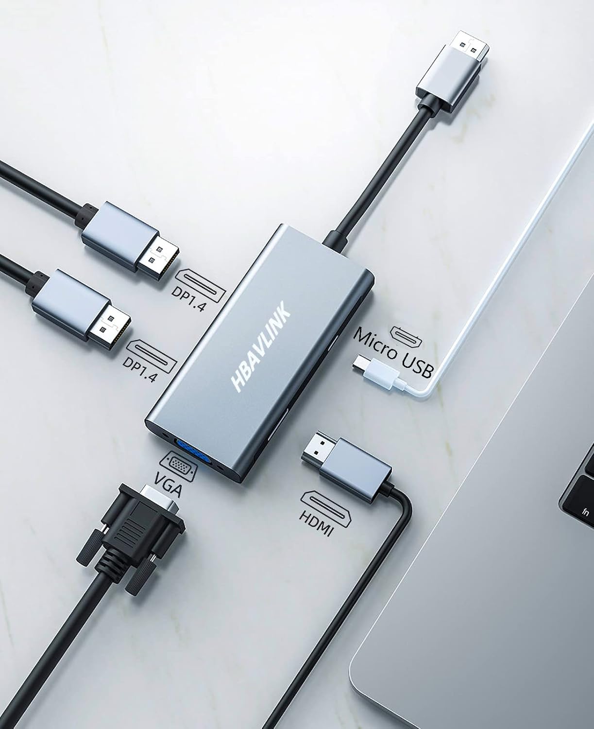 HBAVLINK Displayport Splitter Extended Display for Multiple Monitors, DP 1.4 to 2X DP + HDMI