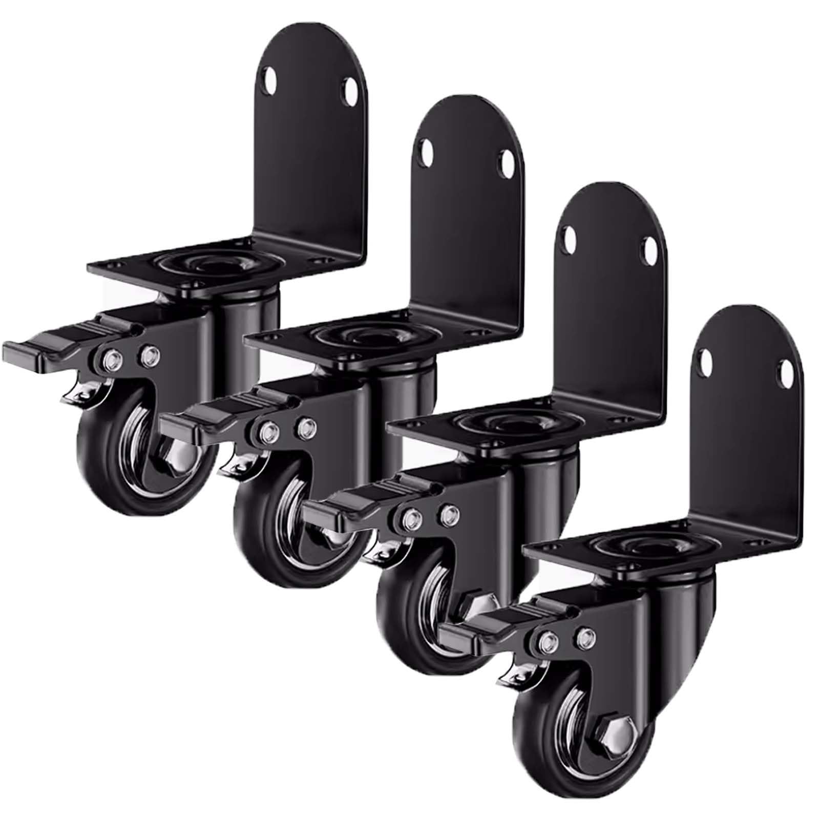 GYEQXKT Set of 4 Heavy Duty 1.5"/2" PU Silent Swivel Caster Wheels with L-Shaped Right Angle Bracket Ideal for Furniture Cabinets and Beds Includes 4 Braking Casters