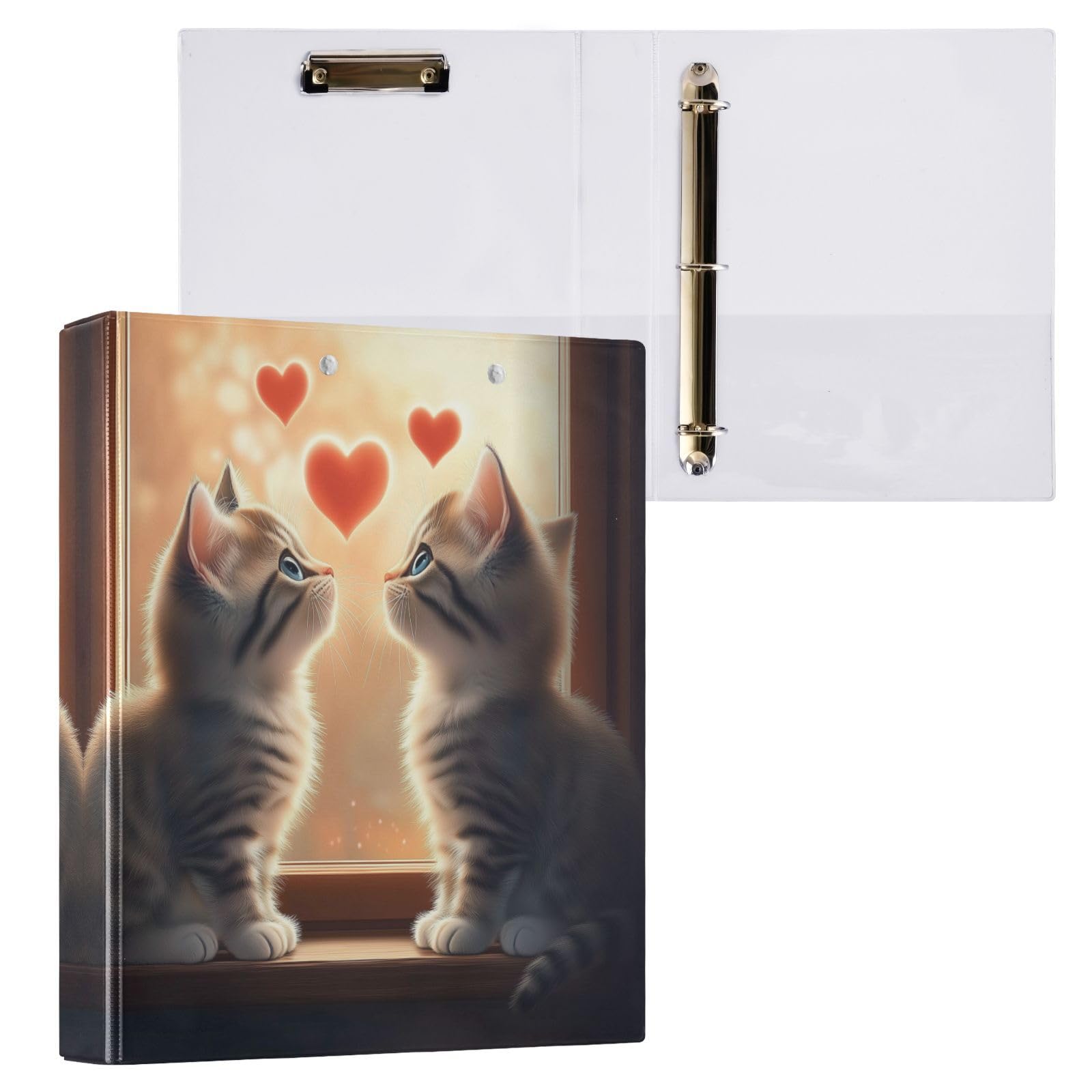 Raccoglitore a 3 anelli con cuori rossi, per carta formato lettera, organizer rotondo ad anelli da 2,5 cm, con portablocco per scuola e ufficio