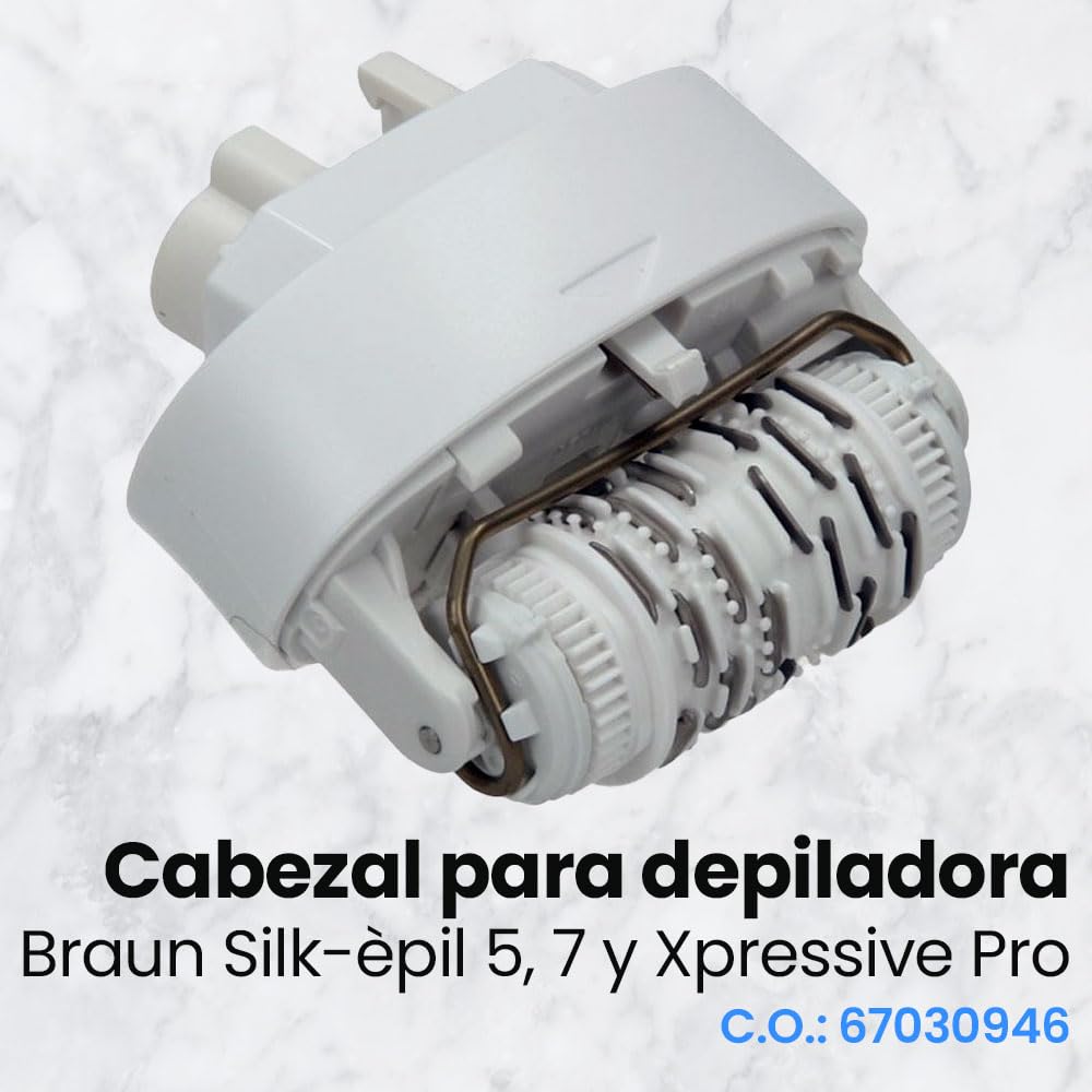 Anakel Home Repuesto Cabezal Depilación 67030946 Compatible con Braun Silkepil 7 Xpressive Pro y Compatible con Braun Silk Epil 5, Color Blanco | Cabezal depilador de acero inoxidable | modelos 5180-5780 7180-7891 | impermeable