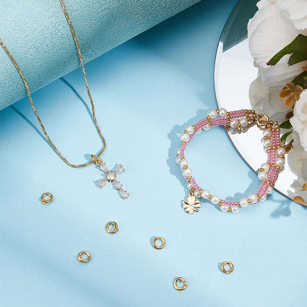 Beebeecraft 1 Box 15Pcs Locking Jump Ring OD 6mm ID 3.5mm 24K Gold Plated 925 Sterling Silver Round Connector Split Jump Rings Open O Ring for Charms Necklaces Pendants Bracelets Making Jewelry