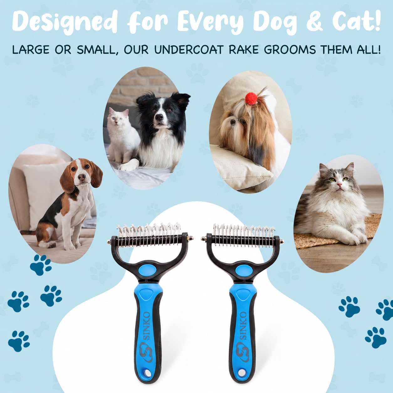 Cepillo de aseo de mascotas para gatos, herramienta de desenredado de 2 lados para perros, gatos, mascotas, cepillo de aseo para quitar el pelo de los perros (azul) (azul)