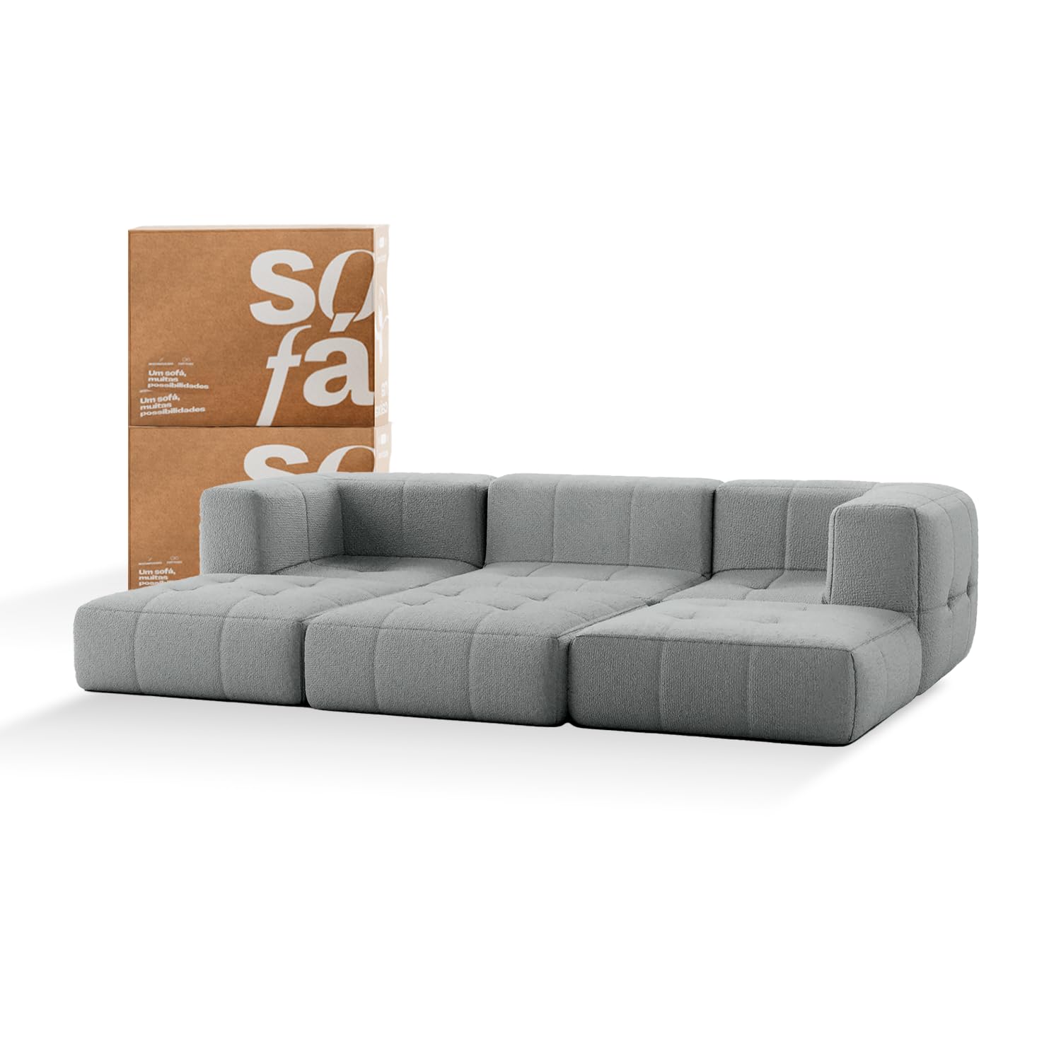 Sofá 3 lugares Modular com 3 Apoios (Puff) - Sofá na Caixa em