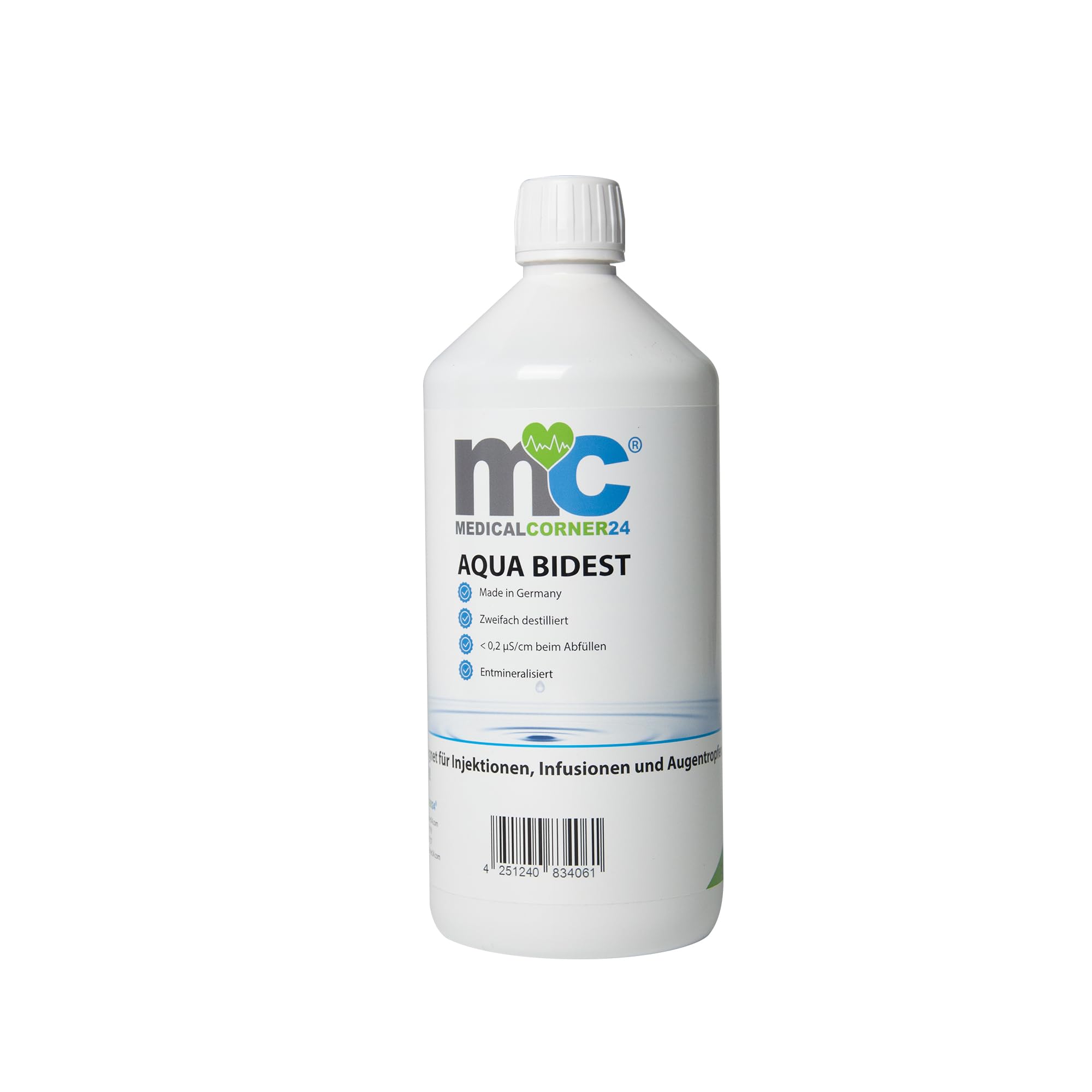 Medicalcorner24 Aqua Bidest Laborwasser bidestilliertes Reinst-Wasser, zweifach destilliert, 10 x 1 Liter