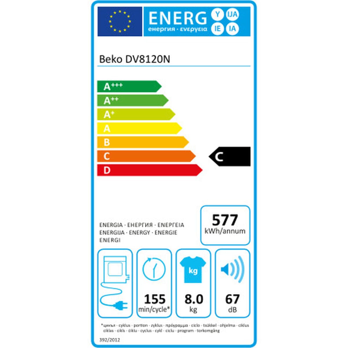 Séchoir d'évacuation BEKO DV8120N Blanc 8 kg