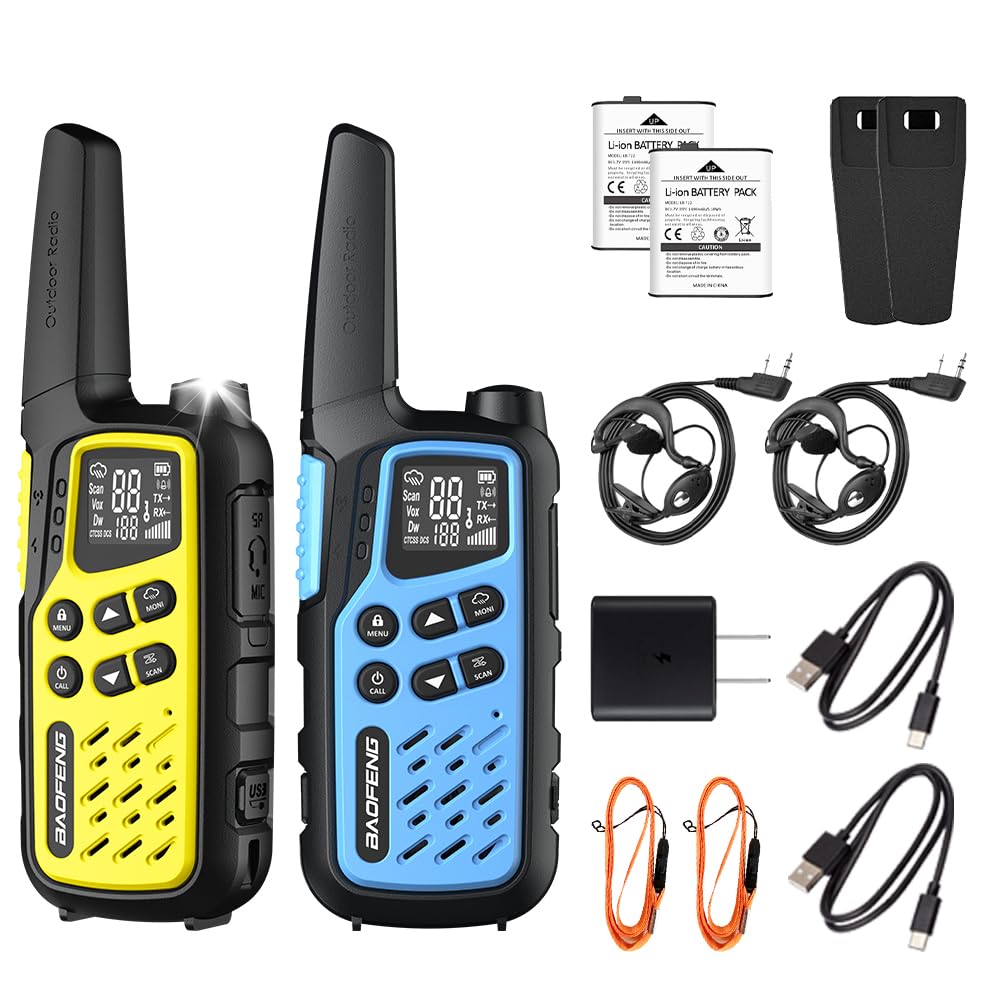BAOFENG T25 krótkofalówki dla dorosłych i nastolatków, 22 kanały FRS, dwukierunkowe radio z akumulatorem 1400 mAh, VOX, NOAA, latarka, SOS, podwójny nasłuch, na kemping, wędrówki, jazdę na rowerze