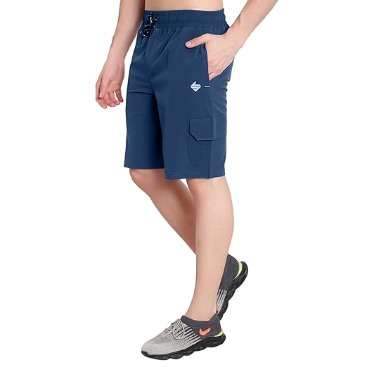 Athletic Sports Cargo Shorts for Men with Zip Pockets and Elastic Waistband Quick Dry Lightweight Activewear.