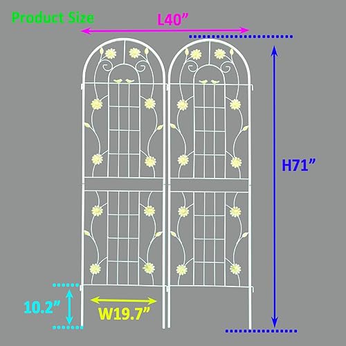 Miniatura 6 de Paquete de 2 enrejados de jardín de metal de 71 x 19.7 pulgadas, romántica francesa, a prueba de óxido, soporte de flores vegetales, enrejado de