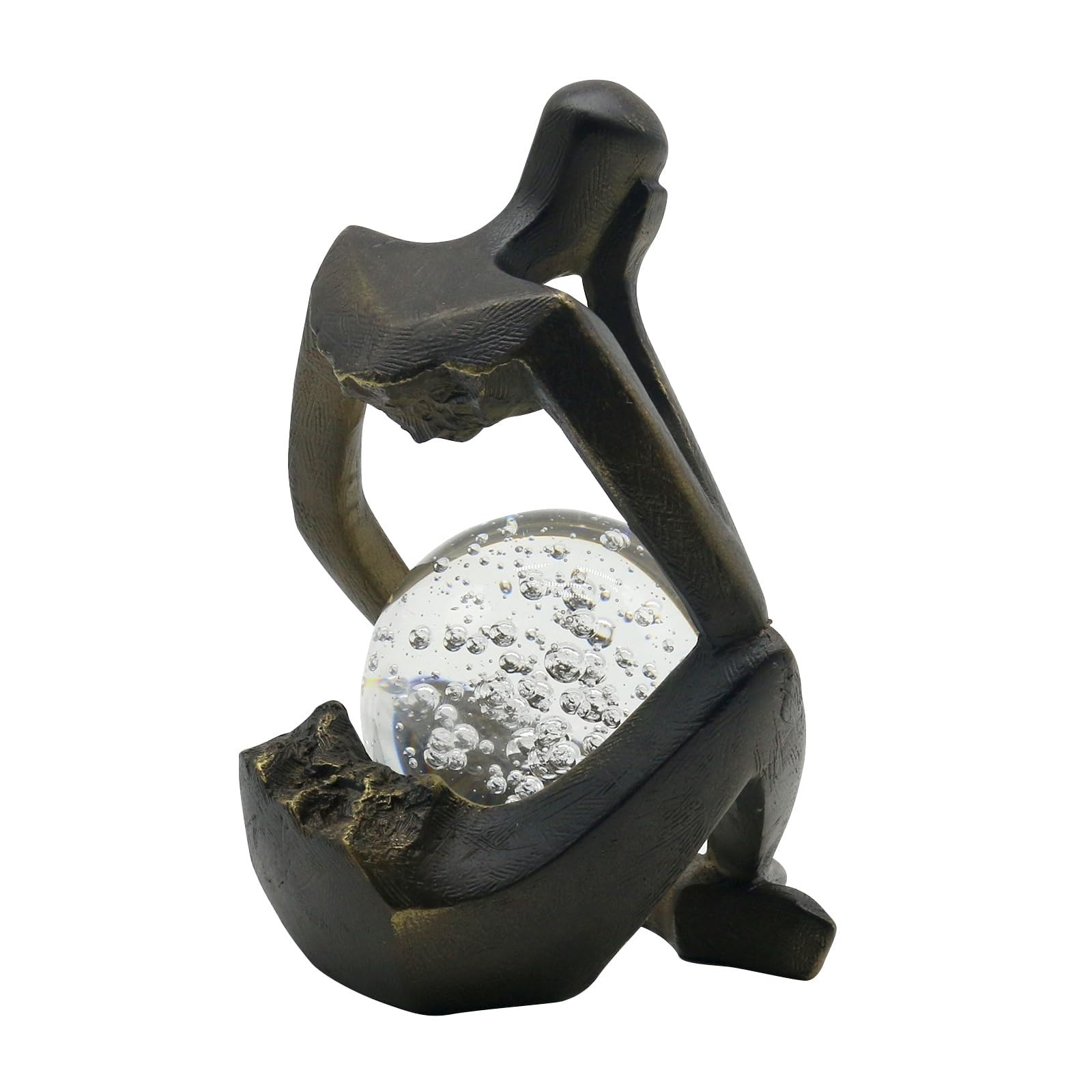 Estatua de Resina de un Pensador: Escultura sosteniendo una Bola de Cristal, Figura Coleccionable Abstracta Moderna para la decoración de la estantería del hogar o la Oficina(Black)