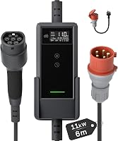 dé Mobile Wallbox 11 kW Elektromos Autó Töltőállomás - 3 Fázisú, 6m Kábel, Állítható Töltőerősség, Type 2 Csatlakozó, Model Y/3, ID.3/4/5, Z 1