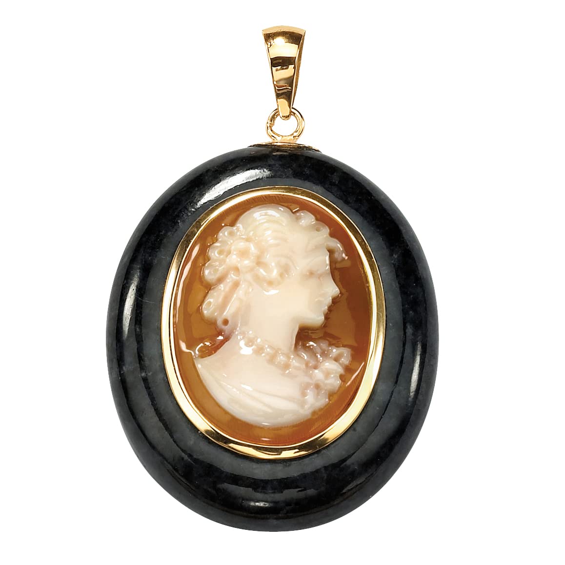 PalmBeach 10K Yellow Gold Oval Shaped Genuine Cameo Natural Black Onyx Pendant Pendant (30mm)