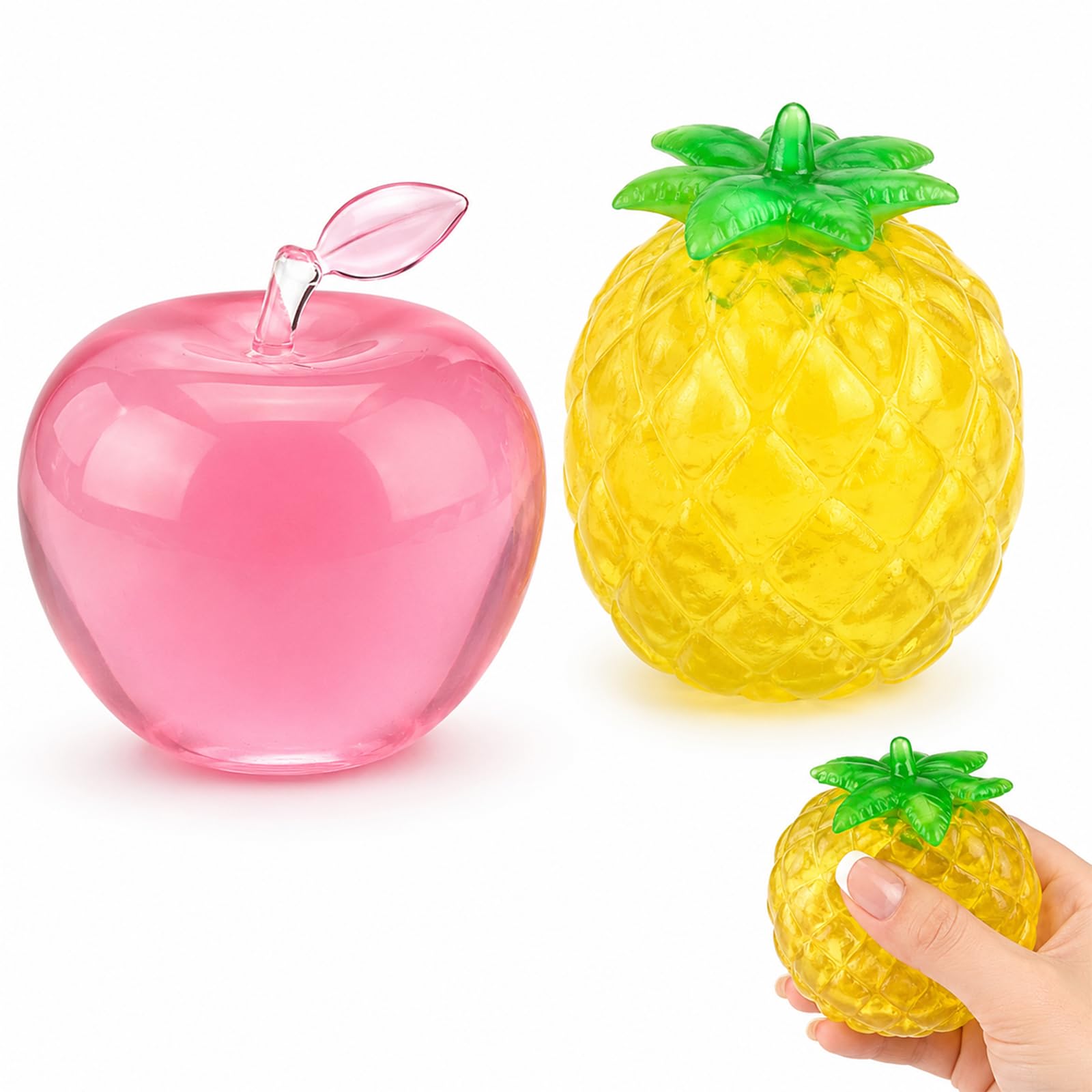 Apple Squishy and Pineapple Squishy Set, Slow Rising Squishies for Office and Study, Two Fruit-Themed Squishies for Desk Decor