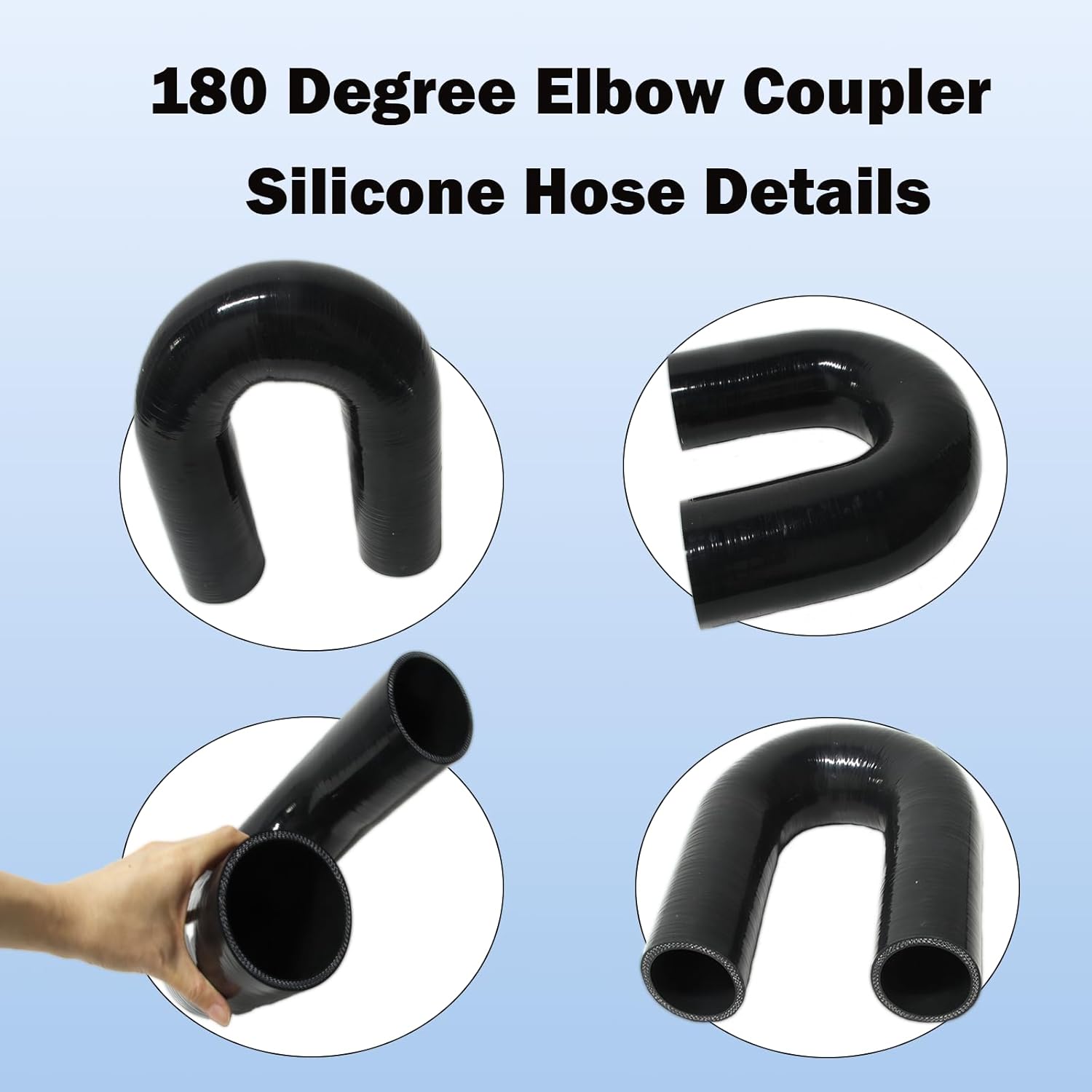 Automotive Silicone Tubing, ID 2.25" (57mm) 180 Degree U Bend Elbow Coupler Hose, 5"(127mm) Leg Length,4-Ply High Performance Coupler Silicone Hose (Black)