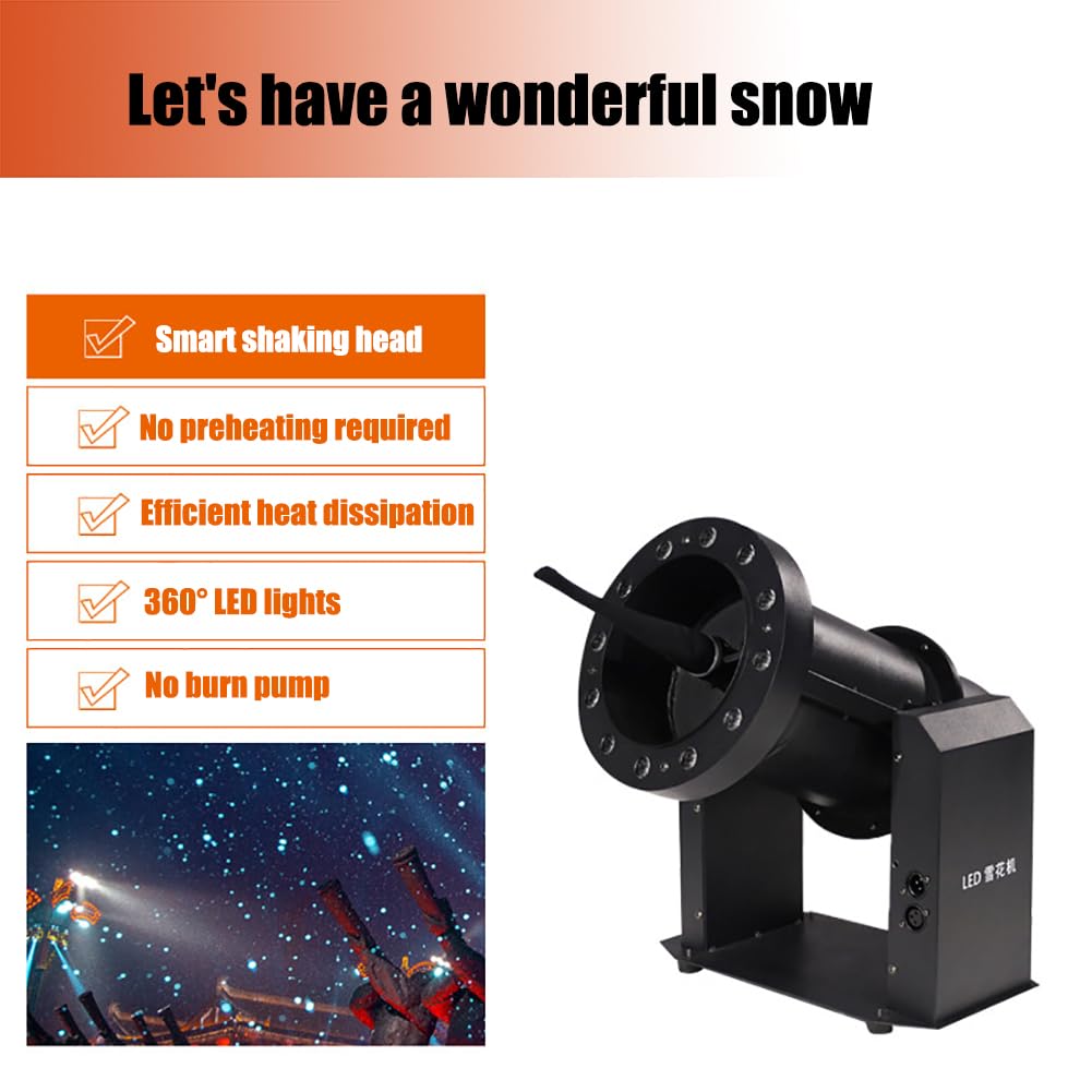 PRUJOY Macchina per la Neve Professionale silenziosa 2000W Macchina per Fiocchi di Neve Colorati con DMX/Telecomando, Macchina per la Neve a LED DMX/Telecomando