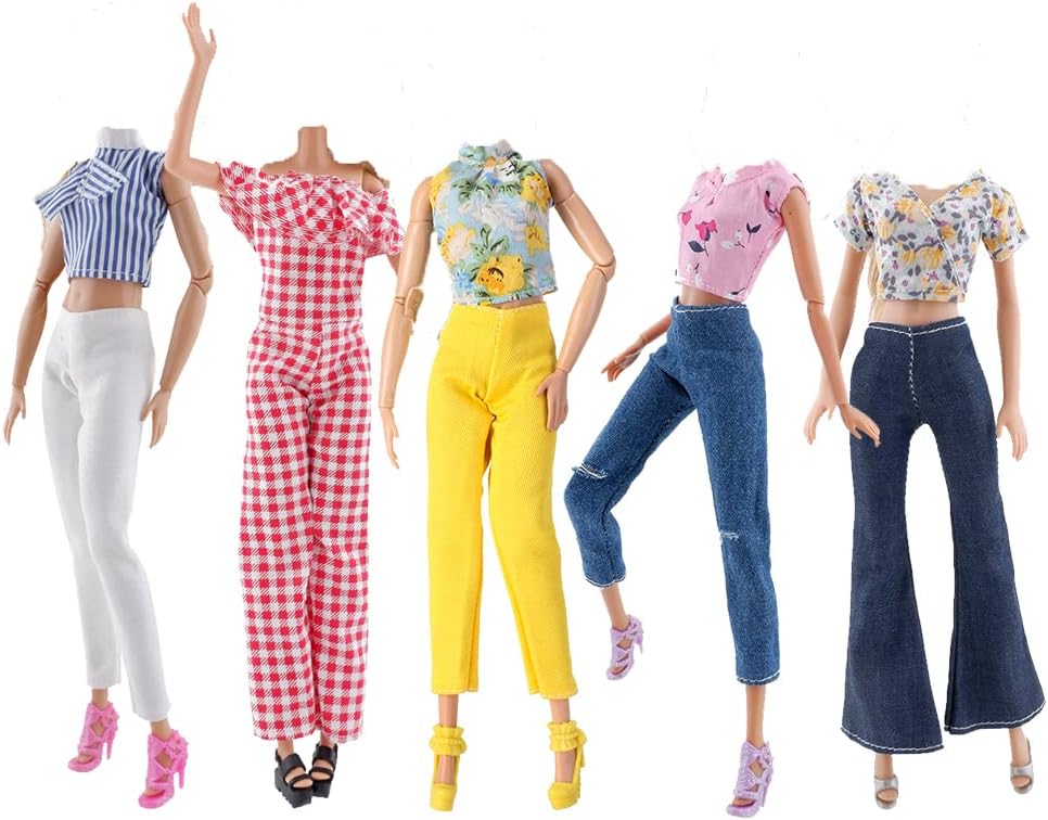 E-TING Lot 10 Items = 5 Sets Doll Clothes Casual Wear Outfit Tops Pants with 5 Pair Shoes Accessories for 11.5 Inch Doll (Style C)