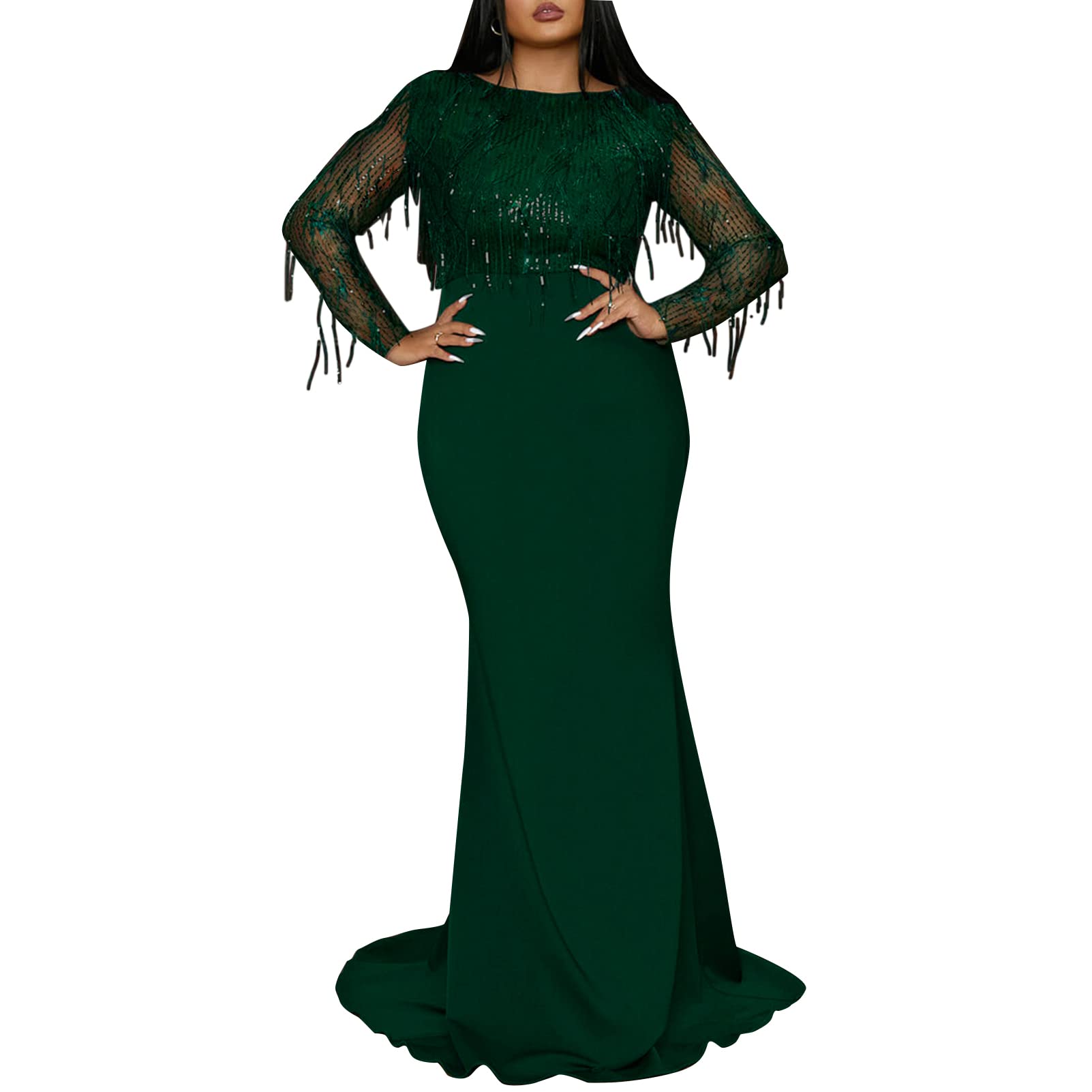 Cololura Vestido largo sexy de lentejuelas de malla de talla grande para fiesta, cóctel, noche, baile de graduación, sirena