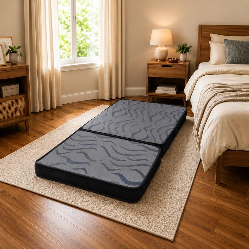 Softline Tri Fold Mattress | 2 Inch HR Foam Foldable Floor Mattress | Medium Firm Back Support | Portable Guest Bed & Travel Mattress | Lightweight & Compact | Queen Size,|72x60x2-image-47