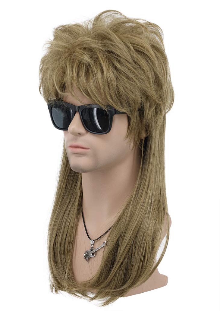 VGbeaty 70s 80s Disco Mullet Punk Rock Wig Mens Long Straight Light Brown Halloween Costume Cosplay Wig, 21-24 Inch - Image 2