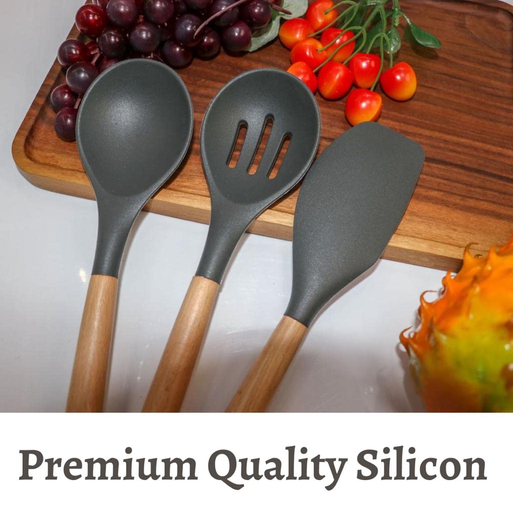 AHASON'S Set di utensili da cucina in silicone resistenti al calore da 230 °C a 230 °C, pinza, cucchiaio, spatola, pennello, frusta con supporto, utensili da cucina, set di utensili da cucina