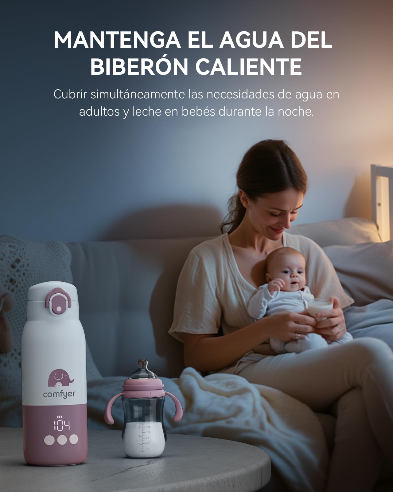 Comfyer Calienta Biberones Portatil para Viaje, Calentamiento Rápido y Larga Duración de la Batería, 2 Modos para Leche Materna y Agua, 340ml de Capacidad para Viajes Morado y blanco