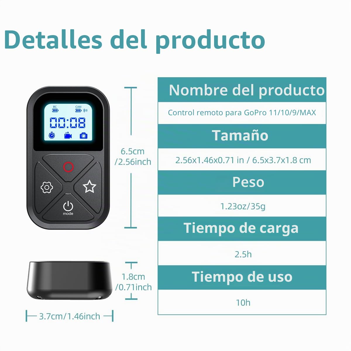 AFAITH Mando Distancia para Hero 12/11/10/9/8/ MAX, Accesorios Disparadores Inalámbricos Smart Bluetooth Remote Wirless WiFi para Hero 12 Hero 11 Hero 10 Hero 9 Hero 8 MAX Black