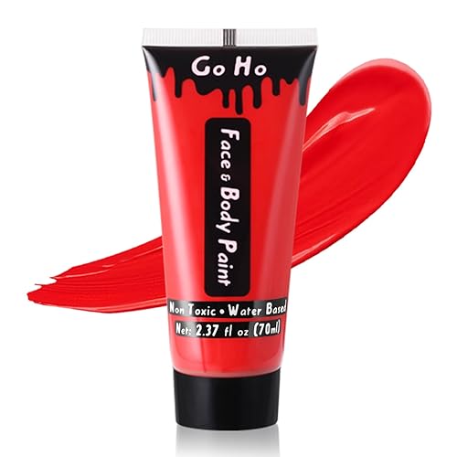 Go Ho Pintura corporal roja lavable (2.37 onzas), pintura facial roja crema a base de agua, pintura de cara roja de nariz de payaso para Halloween,